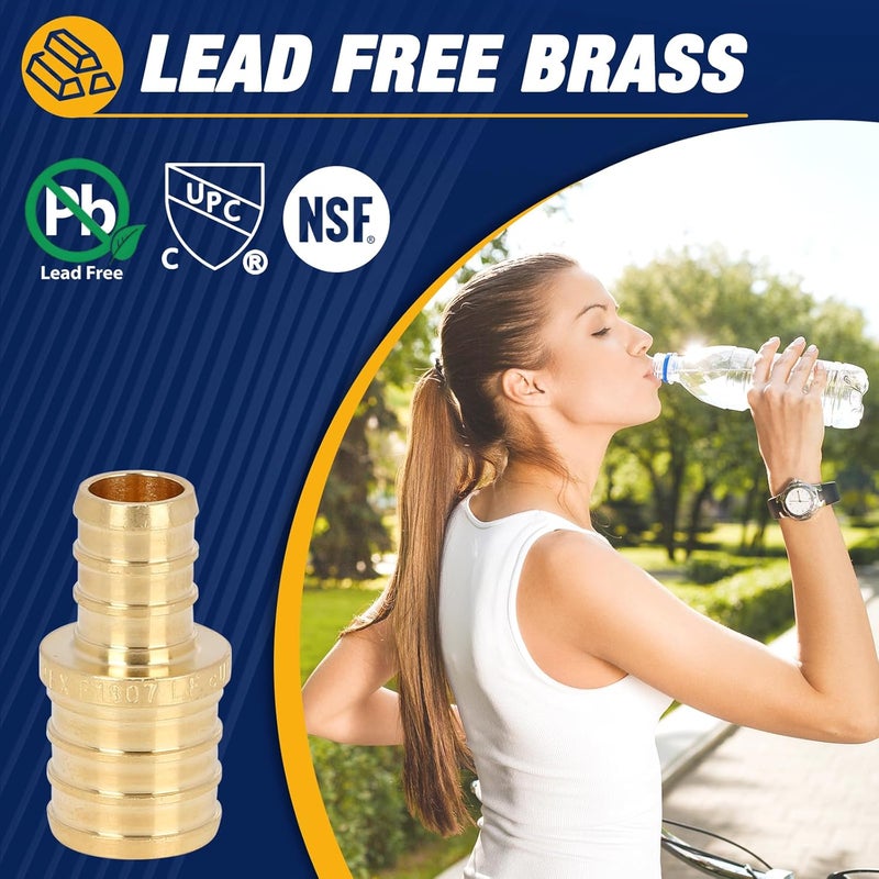 Abbiemo 10PCS Pex Fittings 3/4" x 1/2" Reducer Straight Coupling Brass Barb Crimp Fittings for PEX Pipe NSF Certified Anti-Leak Design ASTM F1807 - Image 4